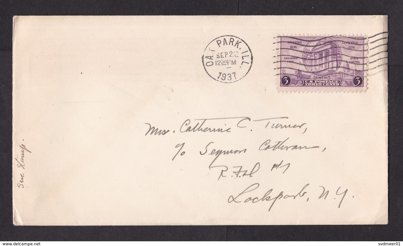 USA: Cover, 1937, 1 Stamp, Arkansas, Cancel Oak Park, Ill. (minor Discolouring) - Brieven En Documenten