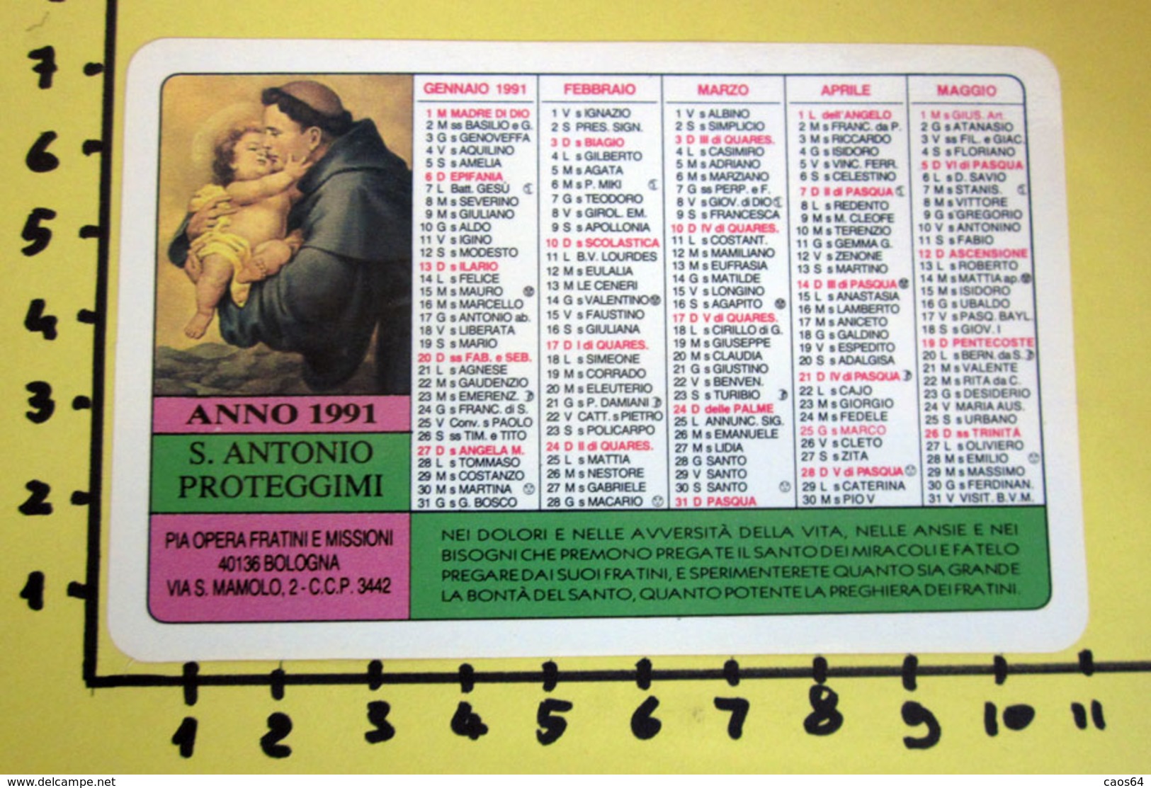 S. ANTONIO PROTEGGIMI 1991  CALENDARIO TASCABILE PLASTIFICATO - Groot Formaat: 1991-00