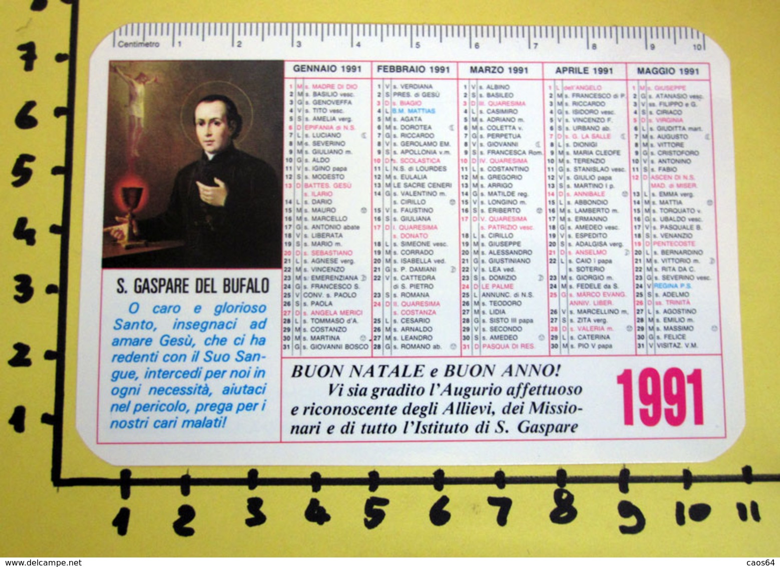 S. GASPARE DEL BUFALO 1991  CALENDARIO TASCABILE PLASTIFICATO - Grand Format : 1991-00