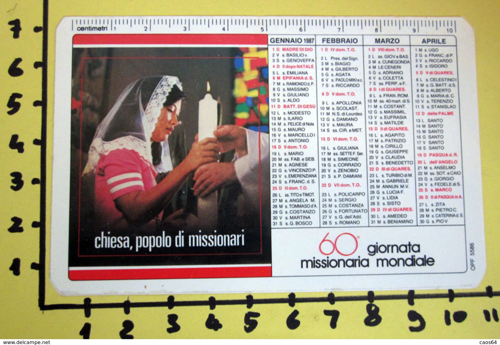 60° GIORNATA MISSIONARIA MONDIALE 1987  CALENDARIO TASCABILE PLASTIFICATO - Big : 1981-90