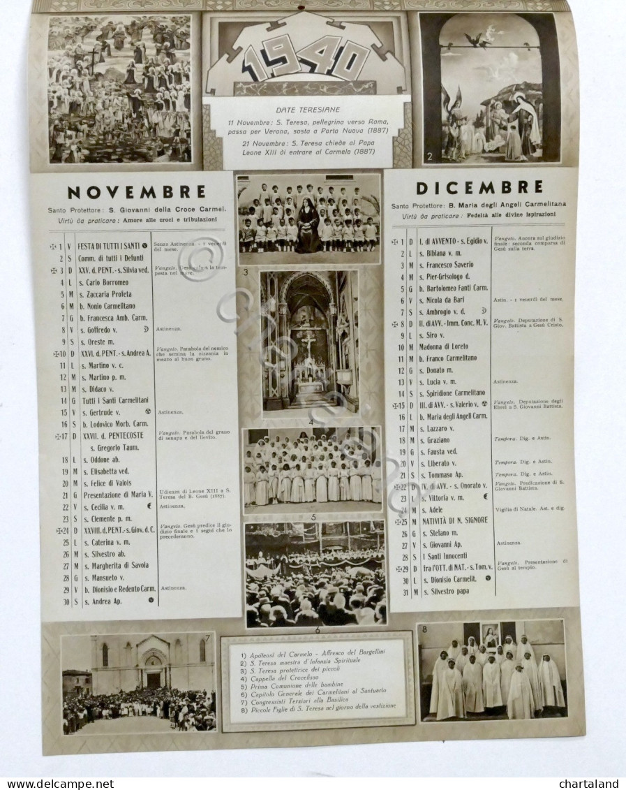 Collezionismo - Calendario S. Teresa Del Bambino Gesù 1940 - Basilica Di Verona - Altri & Non Classificati