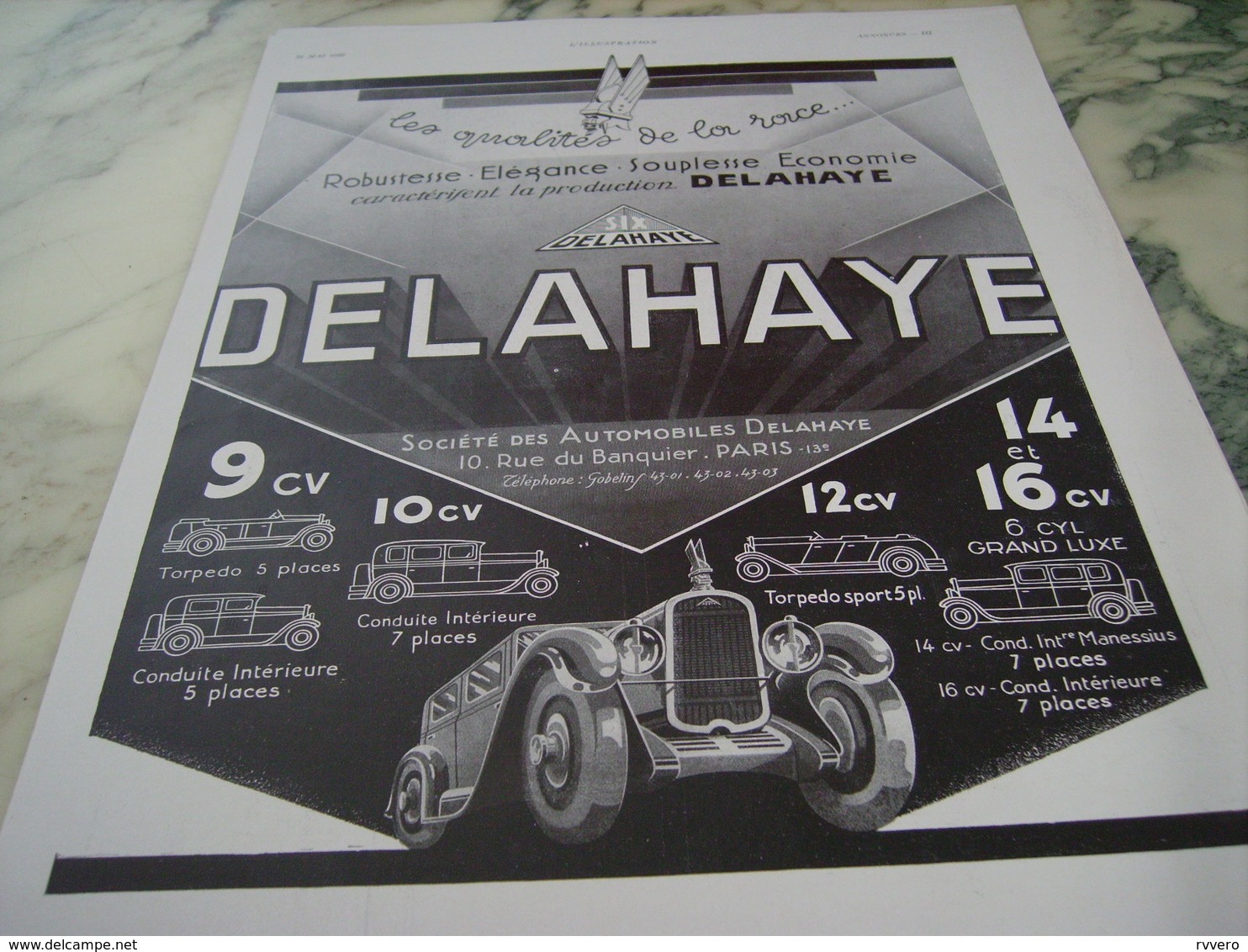 ANCIENNE PUBLICITE VOITURE DELAHAYE   1930 - Posters