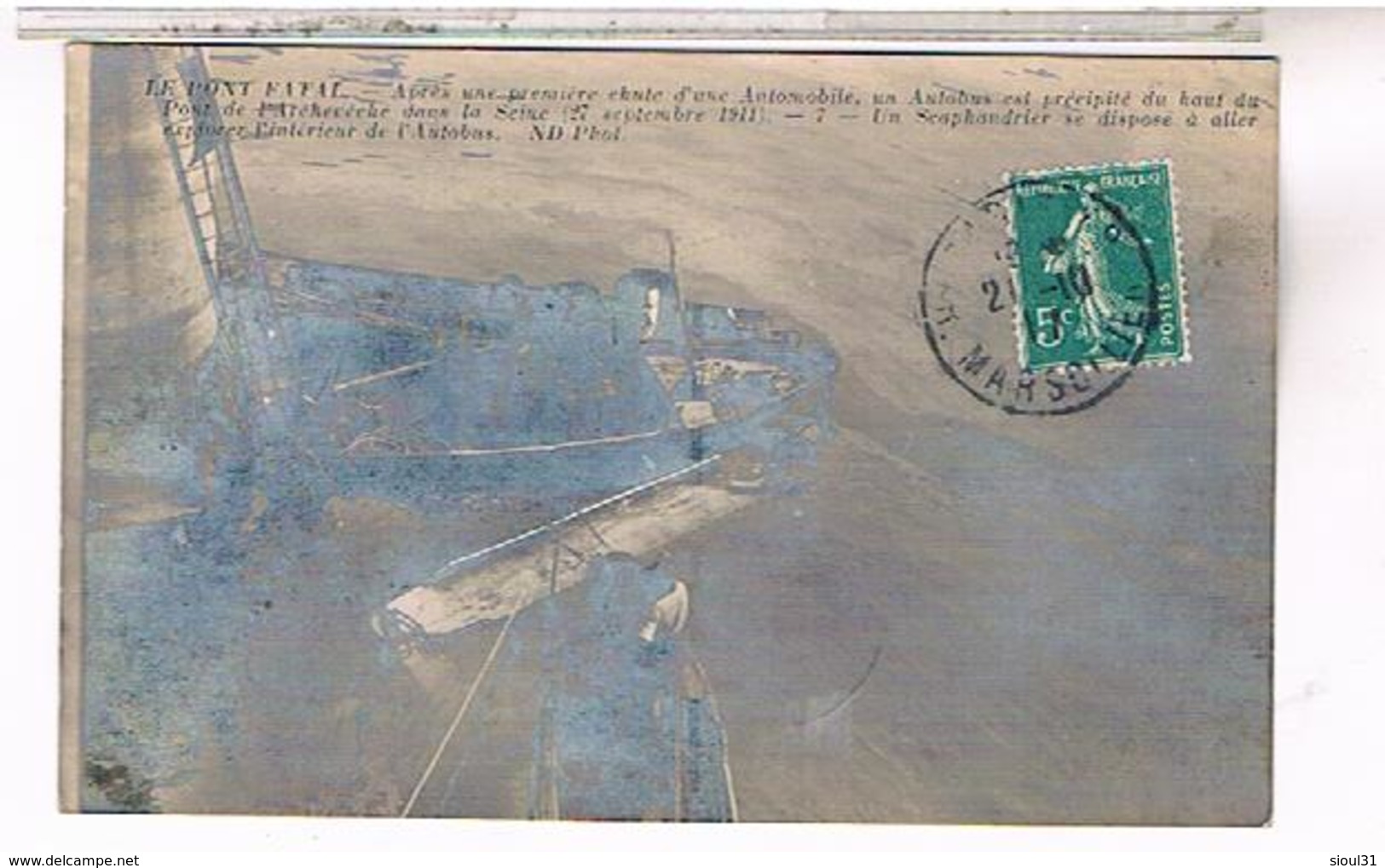75 PARIS  Petits Metiers Carte Photo Scaphandrier Accident  Pont De L Archeveche 1911 Lire Texte Pa120 - Petits Métiers à Paris