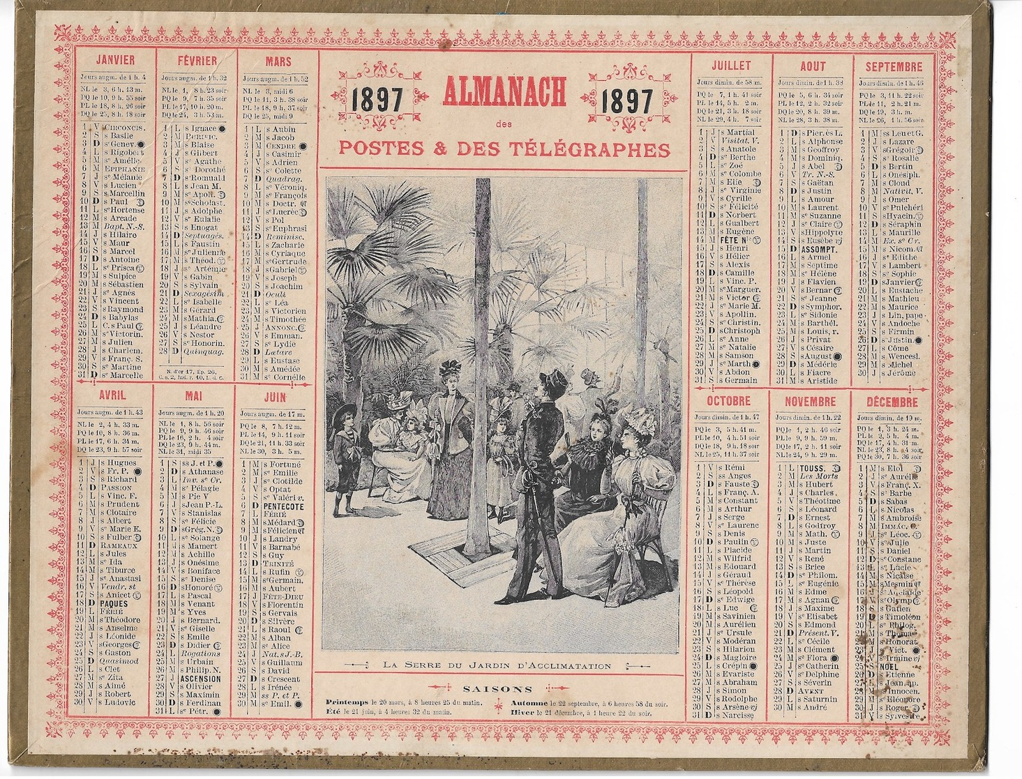 ALMANACH DES POSTES ET TELEGRAPHES 1897:     La Serre Au Jardin D'Acclimatation COMPLET Carte  Vendée - Formato Grande : ...-1900