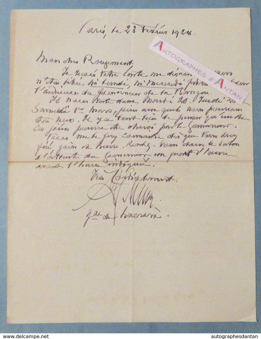 L.A.S 1928 Général Henri De LACROIX - à Son Cher ROUGEMONT - Abymes (Guadeloupe) - Fleurier (Suisse) Lettre Autographe - Other & Unclassified