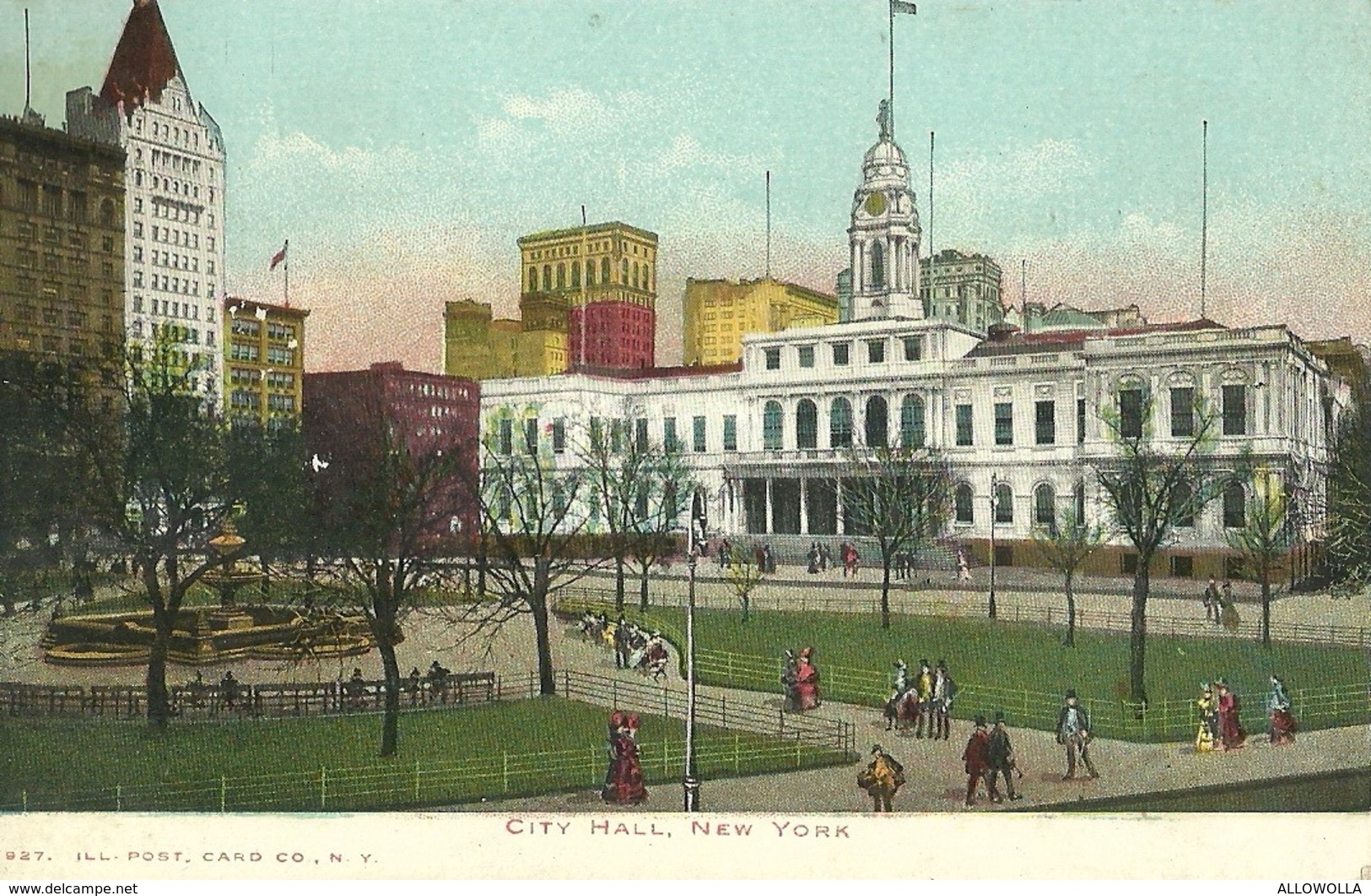 4652" CITY HALL-NEW YORK "ANIMATA -CART. POST. ORIG. NON SPED. - Autres Monuments, édifices