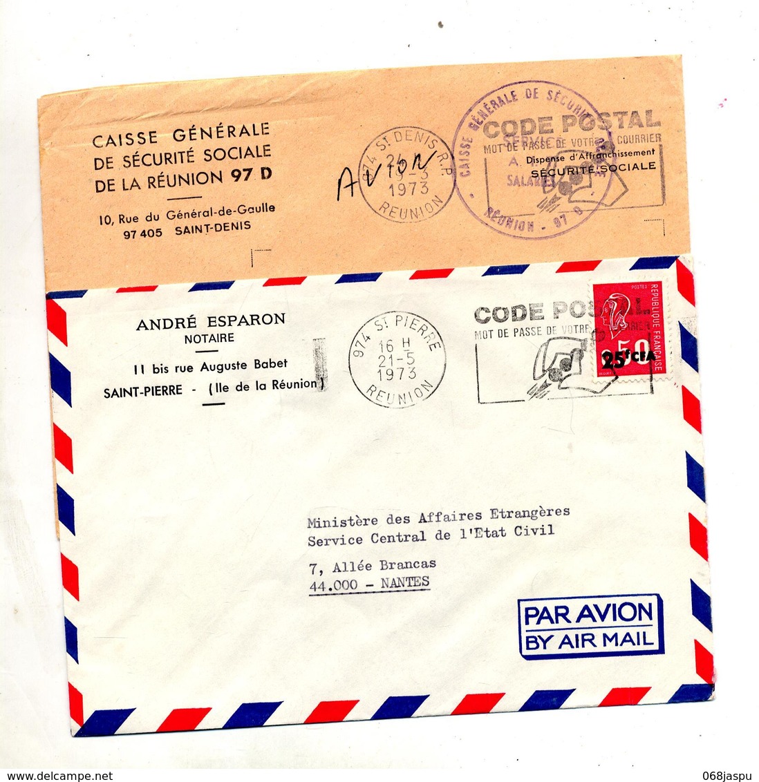 Lettre Flamme Saint Denis Saint Pierre Code Postale - Covers & Documents