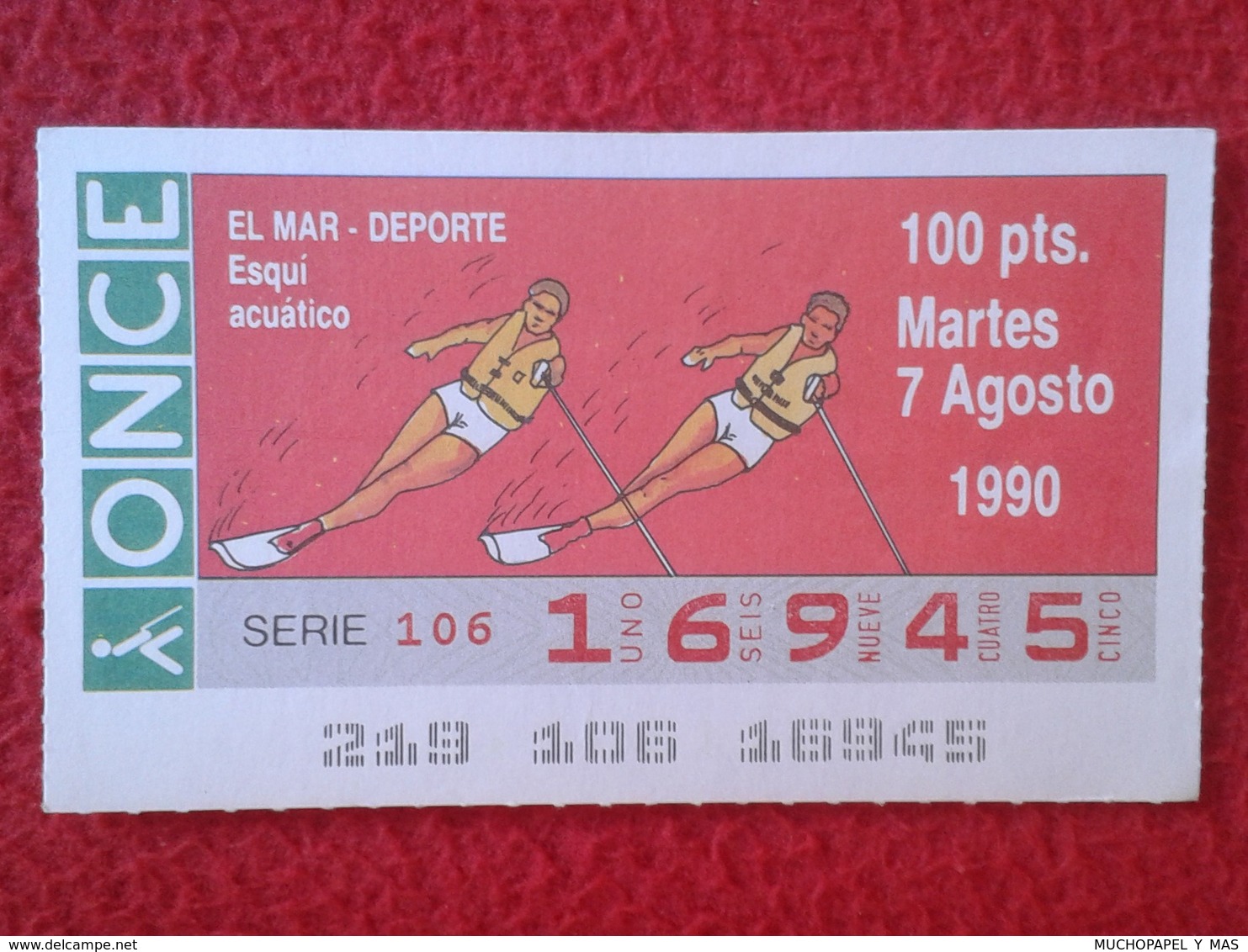 CUPÓN DE ONCE LOTTERY SPAIN LOTERÍA ESPAÑA ESPAGNE EL MAR THE SEA LA MER 1990 DEPORTE SPORT AQUATIC SKI ESQUÍ ACUÁTICO - Billetes De Lotería