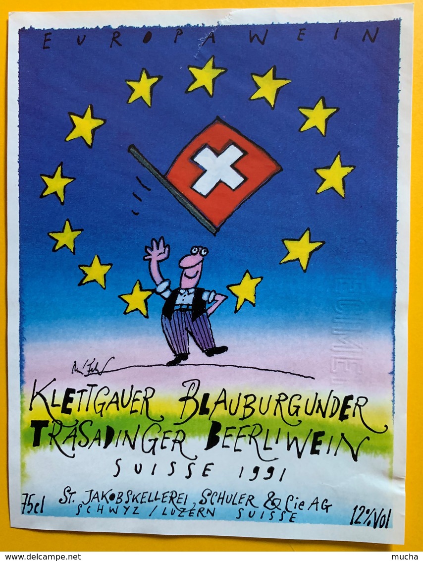 11011 - Europawein Vin De L' Europe Klettgauer Blauburgunder Trasadinger Beerliwein 1991 Spécimen Petite Déchirure - Autres & Non Classés