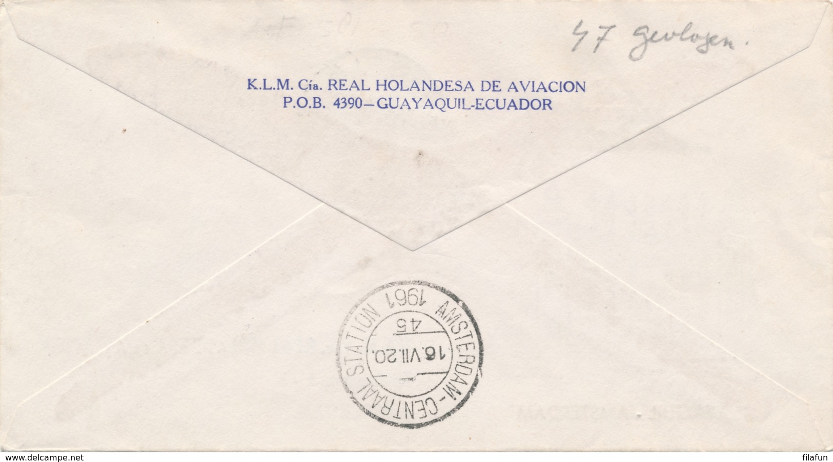Ecuador / Nederland - 1961 - First Flight KLM Guayaquil - Amsterdam - Poste Aérienne