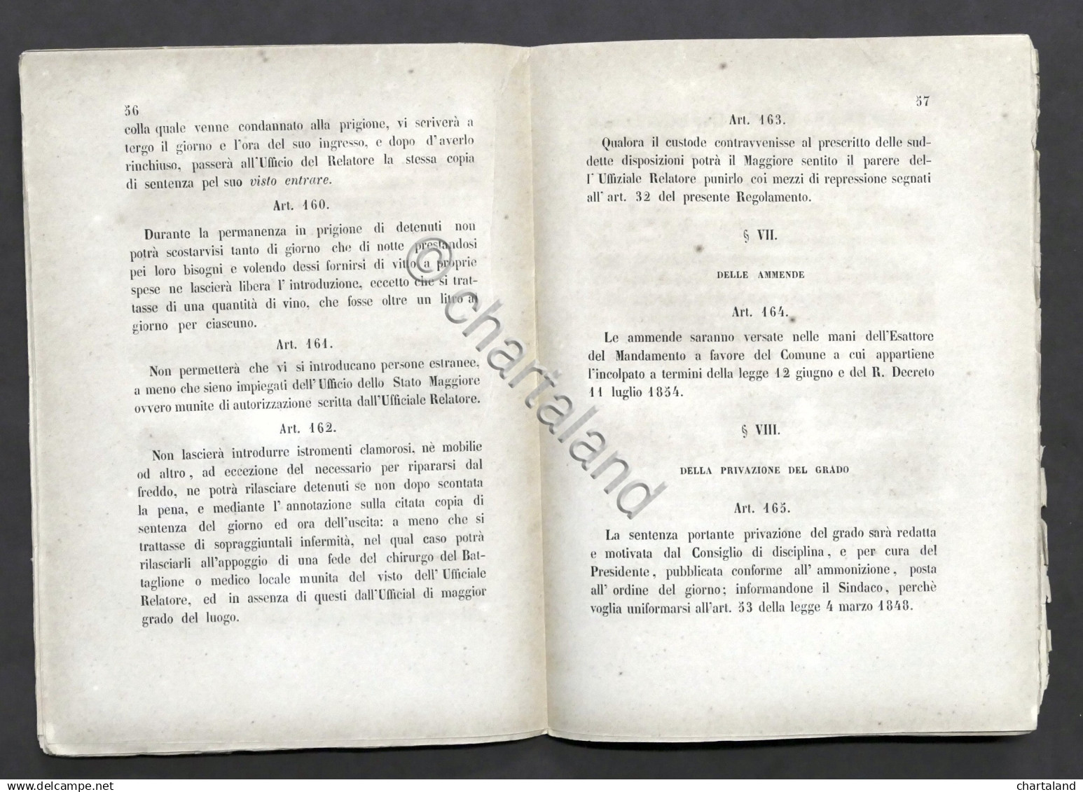 Militaria - Milizia Nazionale Regno - Regolamento - Provincia Di Casale - 1855 - Documenti