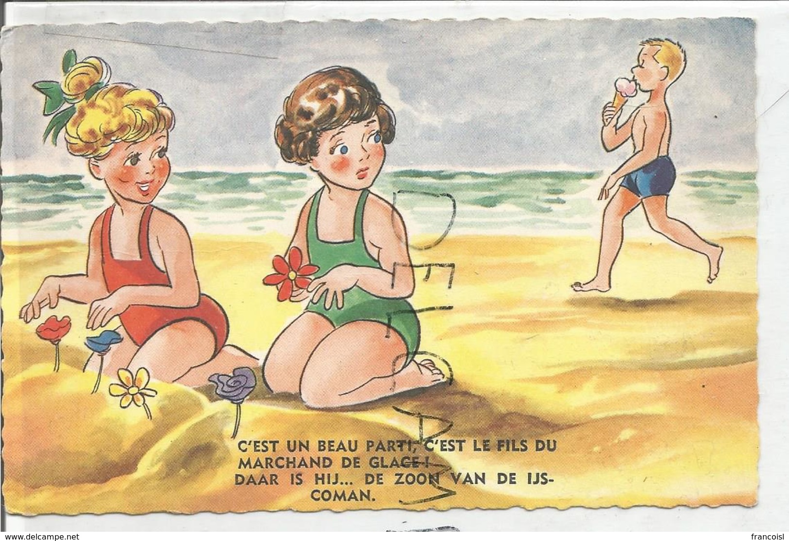 A La Plage. Deux Filles Et Un Garçon:" C'est Un Beau Parti... C'est Le Fils Du Marchand De Glace" - Humour