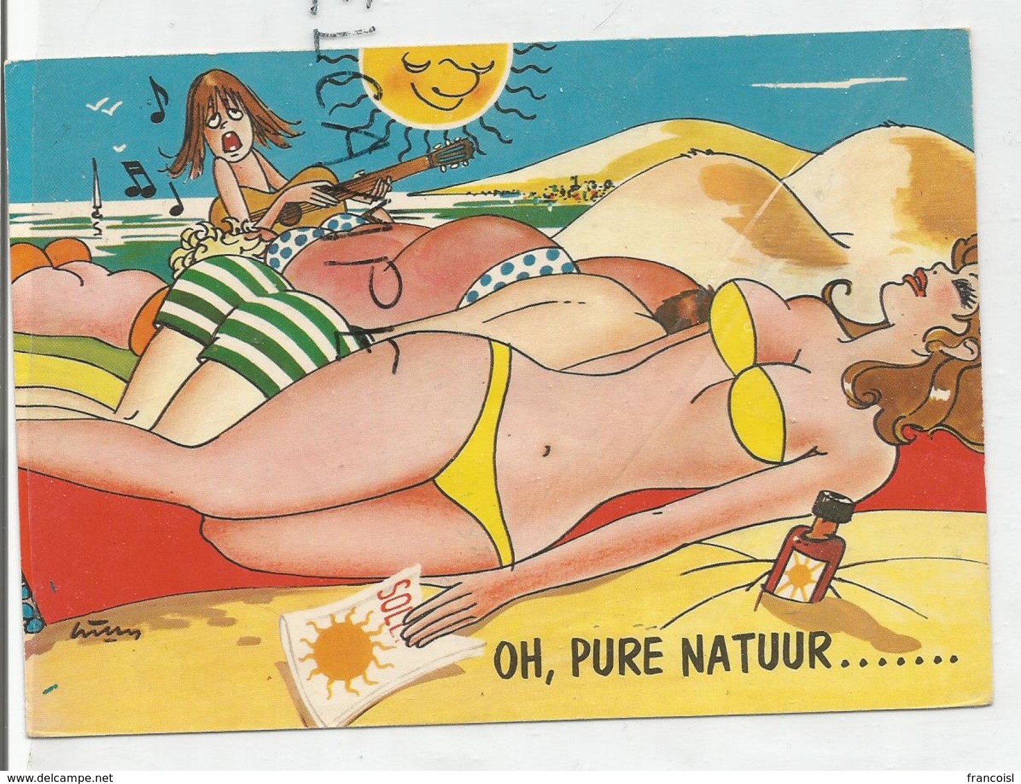 A La Plage. Femmes Et Hommes En Maillot. Guitariste:" Oh, Pure Natuur ...." Camping Anna Friso. - Humor