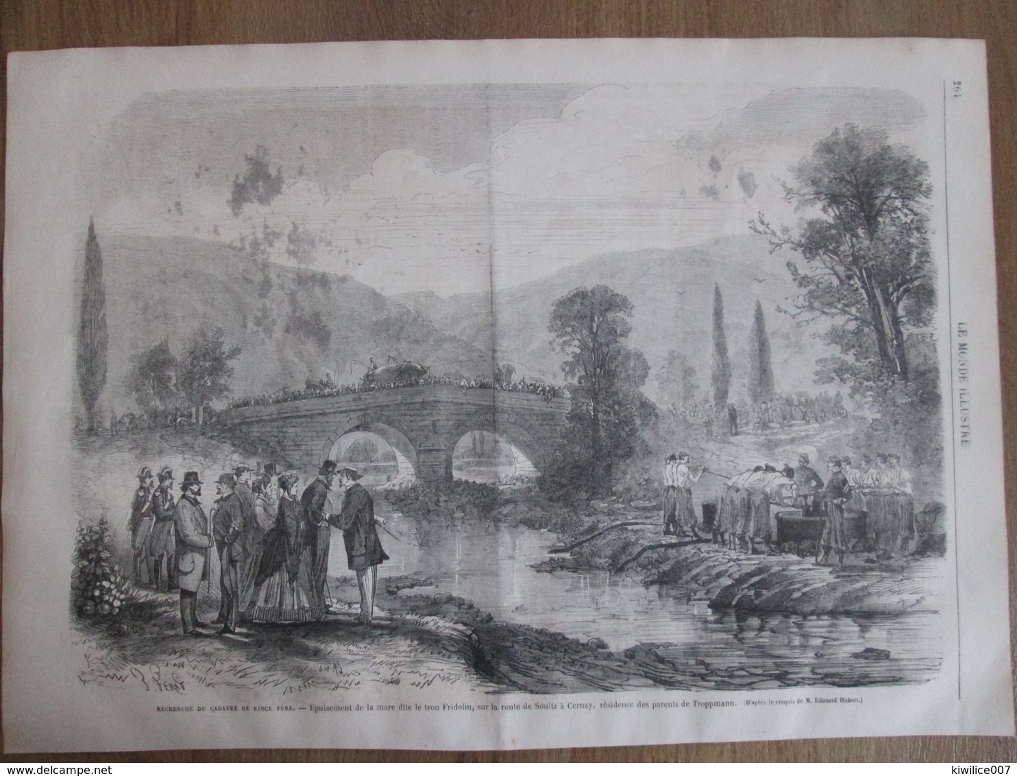 Gravure  1869  Cernay   Recherche Du Cadavre De Kinck Pere  Mare Le Trou Fridolin ROUTE DE SOULTZ - Cernay