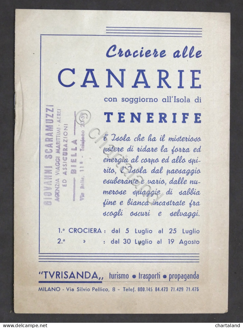 Pubblicità Turisanda - Crociere Alle Canarie E Soggiorno Isola Di Tenerife 1949 - Pubblicitari