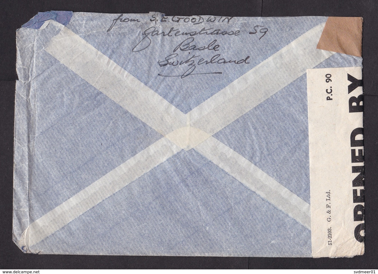 Switzerland: Airmail Cover To UK, 1943, 1 Stamp, Via Stuttgart, Censored, Censor Label, World War 2 (damaged, See Scan) - Brieven En Documenten