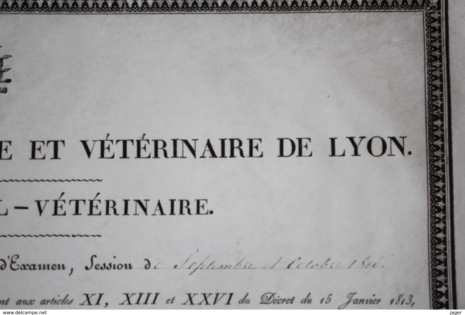 Diplome Sur Velin 1816  Ecole Royale D'economie Rurale Et Vétérinaire De LYON - Historical Documents