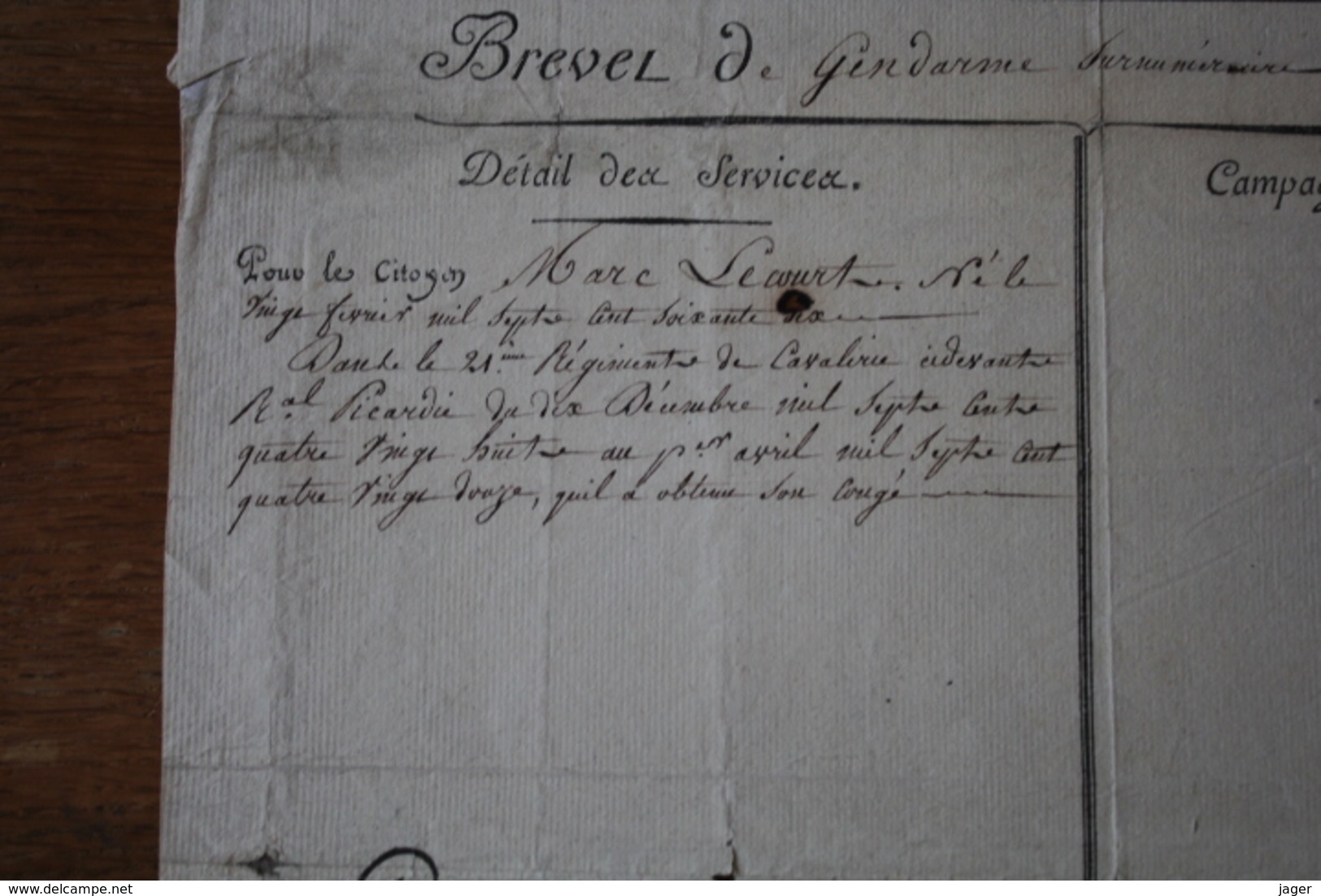 Brevet De  Gendarme Surnuméraire  1794   Autographe  Diplome  Vignette Republicaine - Documentos