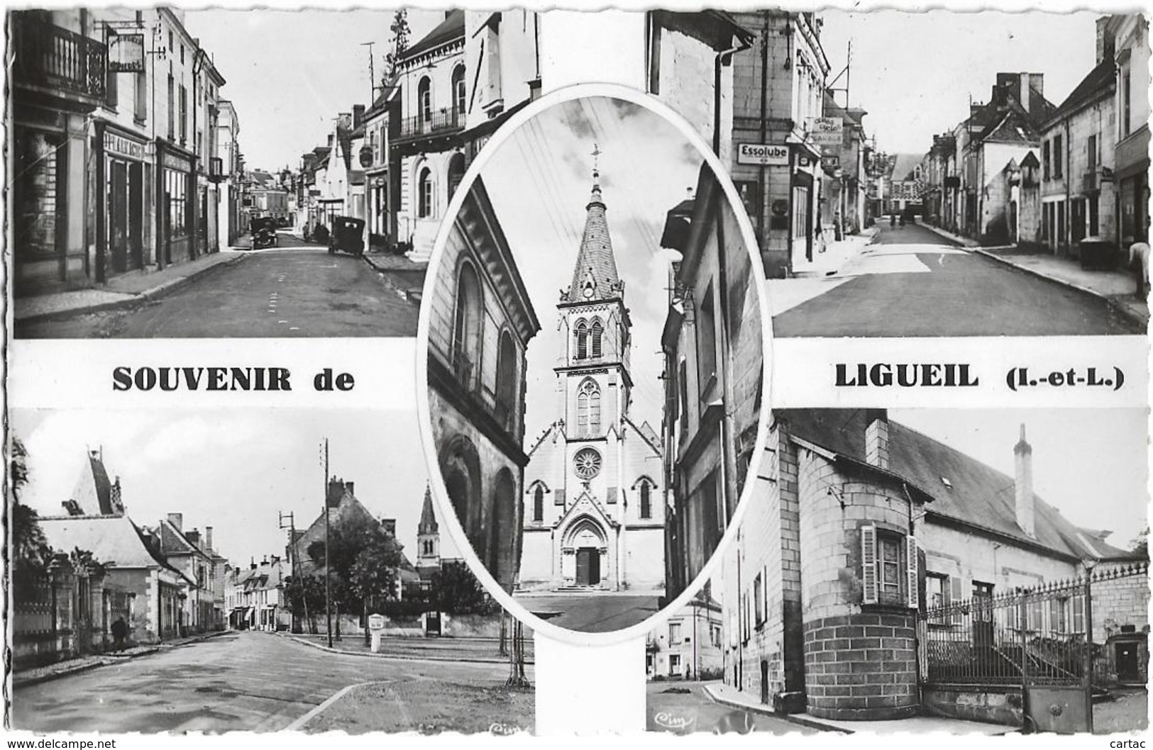 D37 - LIGUEIL - SOUVENIR DE LIGUEIL - CPSM Dentelée Multivues (5) Petit Format En Noir Et Blanc - Véhicules Anciens - Other & Unclassified