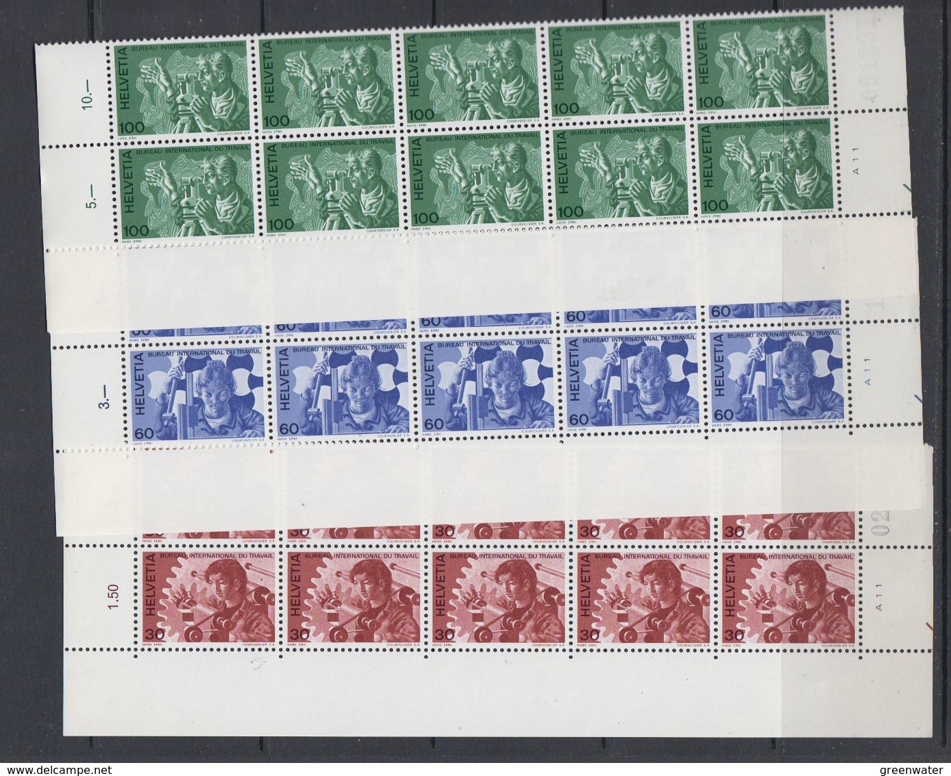 Switzerland Dienstmarken 1975 B.I.T. 3v 10x ** Mnh (F7894) - Dienstzegels