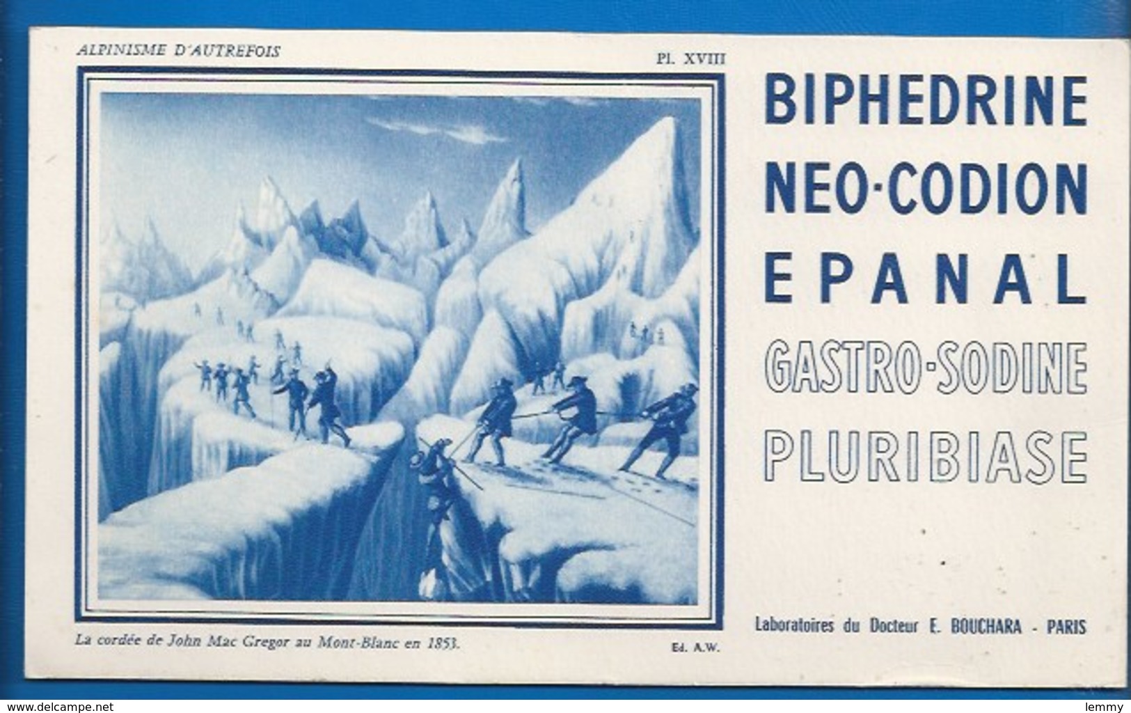 BUVARD - BIPHÉDRINE NÉO-CODION - ILLUSTRATION -  ALPINISME -  CORDÉE JOHN MAC GREGOR - PRODUIT PHARMACEUTIQUE - Chemist's