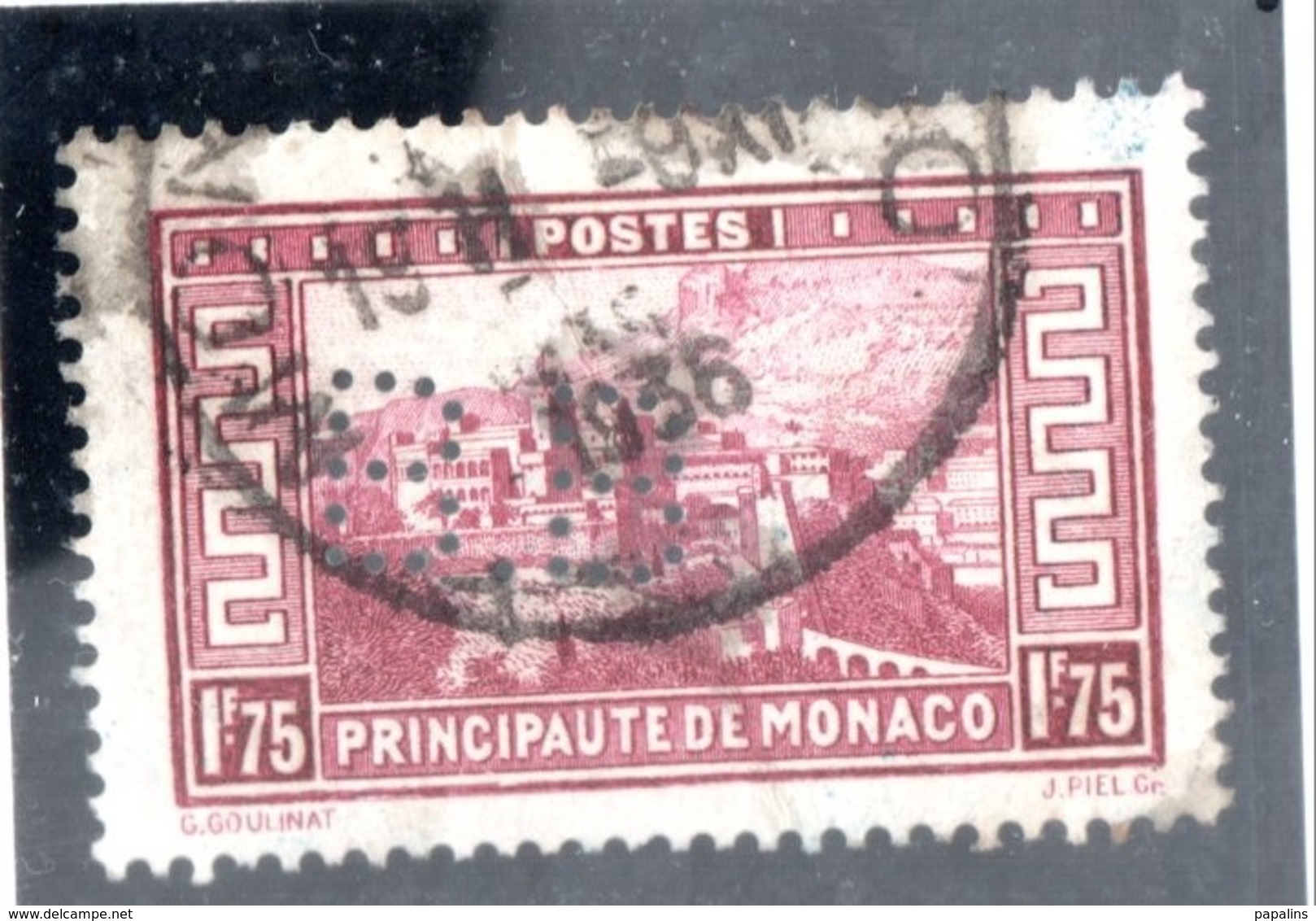 MONACO -- Timbre Perforé Perfin -- B B  15-15 -- 1 F.75  Lie De Vin Palais Princier - Variétés