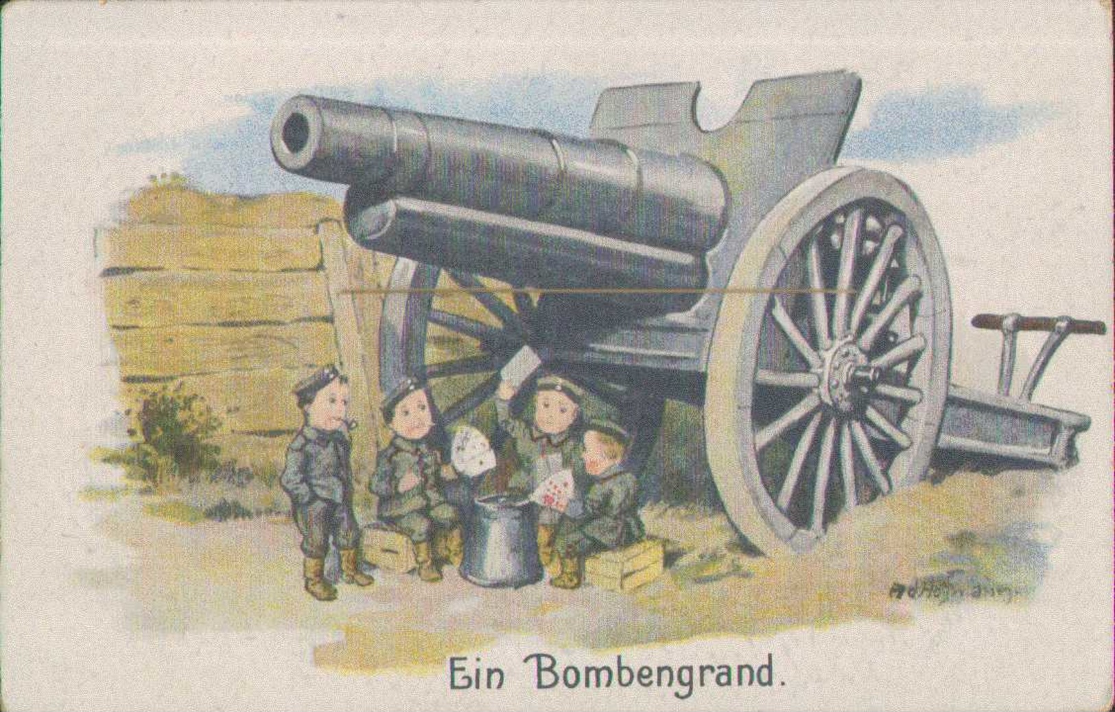 Kindersoldaten Beim Skat, Ein Bombengrand, Propaganda, Postkarte, Militär, WKI - Guerra 1914-18