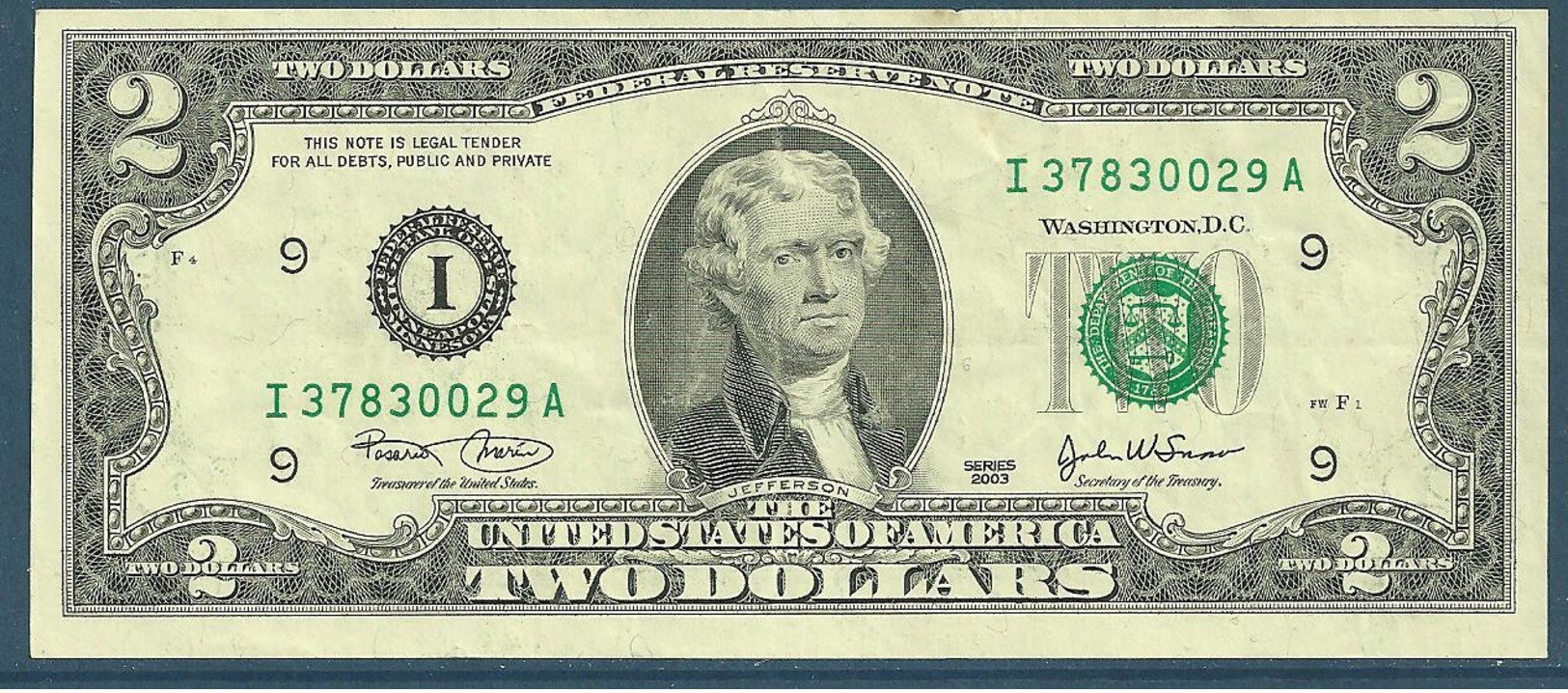 USA Billet 2 Dollars 2003 - Sonstige & Ohne Zuordnung