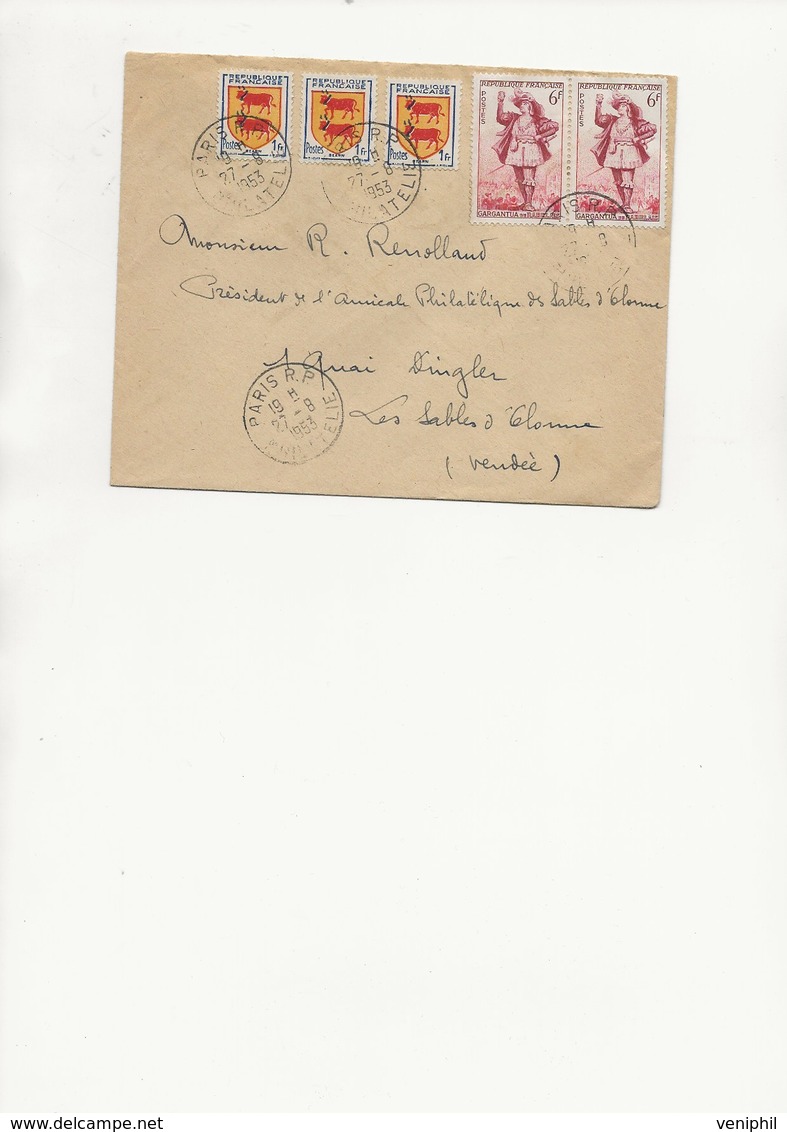 LETTRE AFFRANCHIE N° 901 X 3 + N° 943 X 2 -OBLITEREE CAD PARIS RP -PHILATELIE 1953 - 1921-1960: Période Moderne