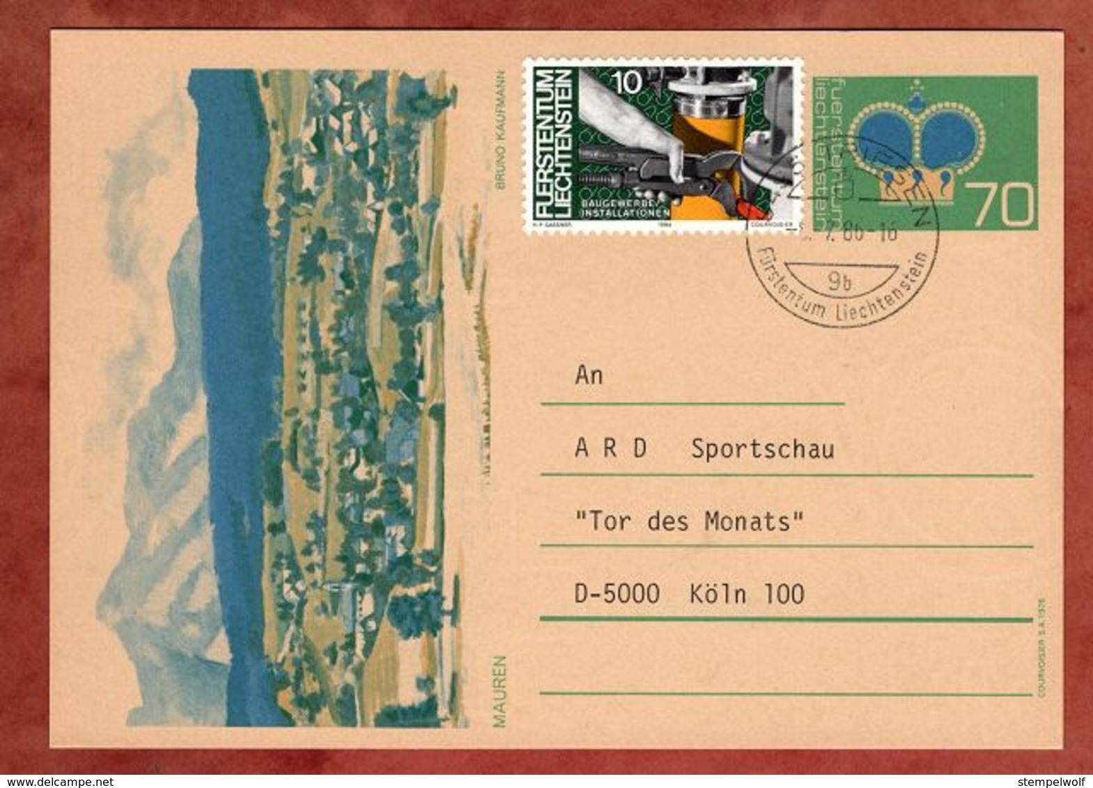 P 81 Krone Abb Mauren + ZF, Triesen Nach Koeln 1986 (76504) - Postwaardestukken