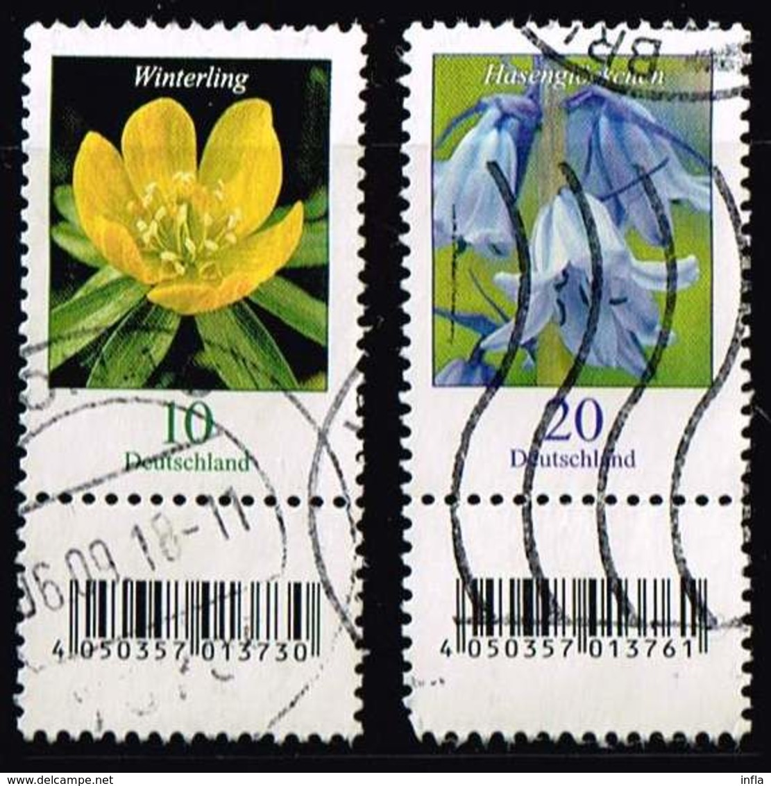 Bund 2017, Michel# 3314 - 3315 O Blumen, Winterling + Hasenglöckchen Mit EAN-Code Und Nr. 90/ 40 - Roller Precancels