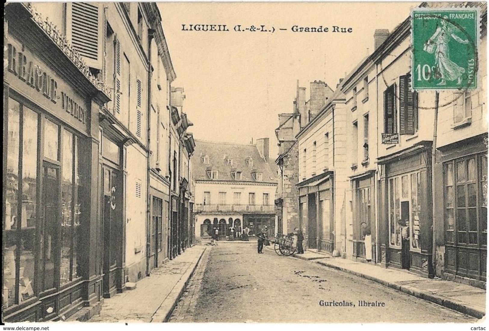 D37 - LIGUEIL - GRANDE RUE - Plusieurs Personnes - Charrette - Carte Sépia - Autres & Non Classés