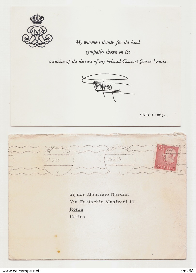 KING Gustaf VI Adolf Of Sweden - THANKSGIVING TICKET FOR THE DEATH OF THE LOUISE WIFE - AUTOGRAPH - MARCH 1965 - Other & Unclassified