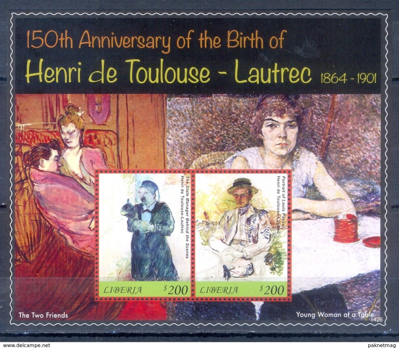 G8- Liberia 2014. 150th Anniversary Of The Birth Of Henri De Toulouse. - Liberia