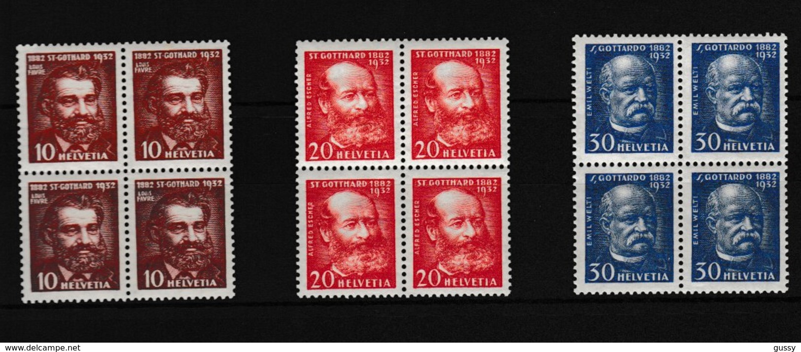 SUISSE 1932:  Série Complète 'Gothard' En Blocs De 4 (ZNr. 191-193) Neufs** - Unused Stamps