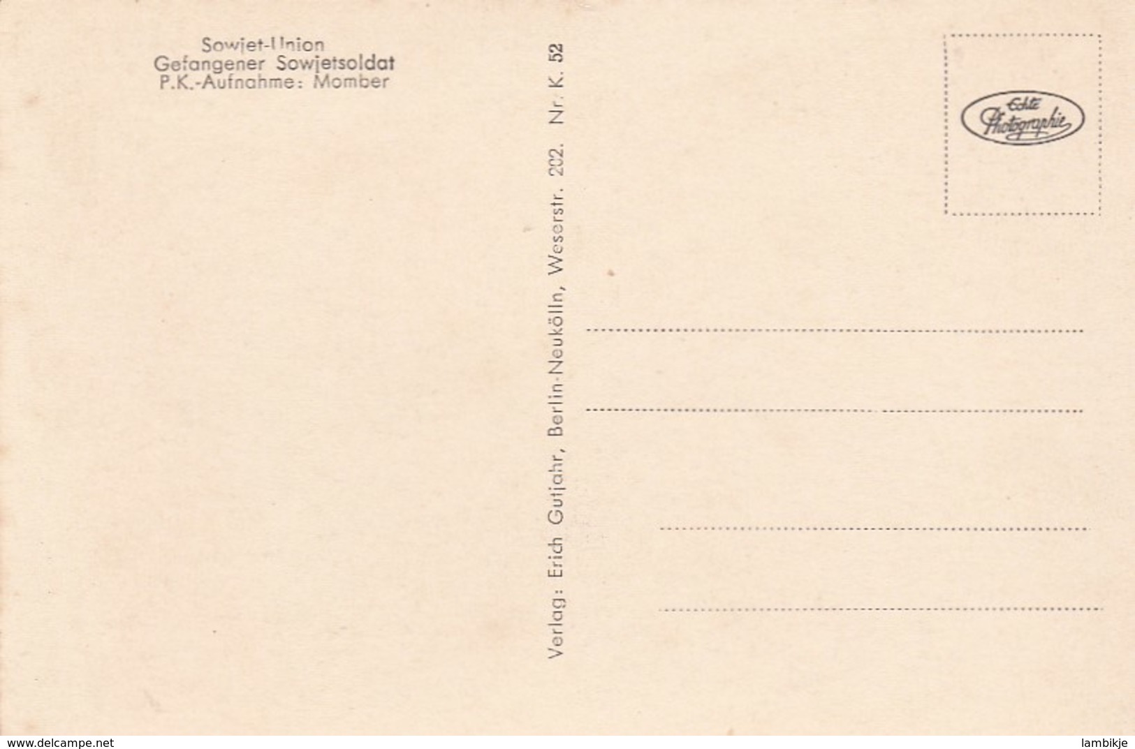 Deutsches Reich Postkarte Gefangener Sowjetsoldat 1938-45 - Briefe U. Dokumente