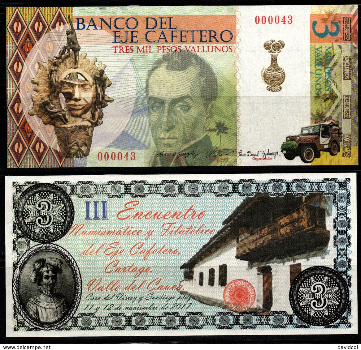 B5-COLOMBIA - 2017- FANTASY CURRENCY. 3000 VALLUNOS. SOUVENIR FROM NUMISMATIC MEETING - Colombia