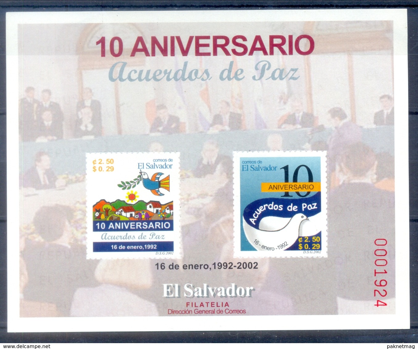 G24- EL SALVADOR 2002. 10th ANNIVERSARY OF THE PEACE AGREEMENTS. - El Salvador