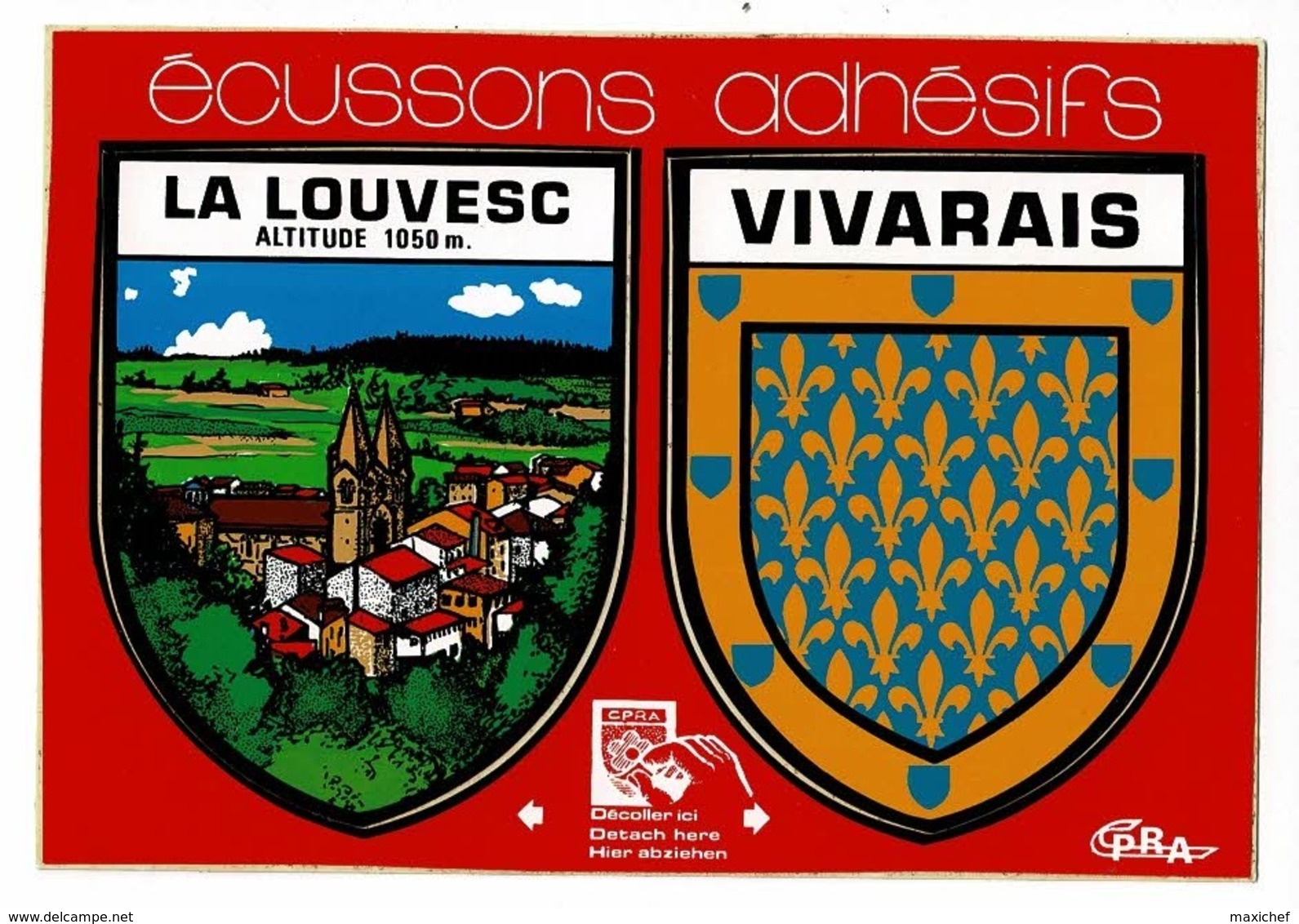 Carte Deux écussons Adhésifs "La Louvesc & Vivarais" Circulé Sans Date, Sous Enveloppe - La Louvesc