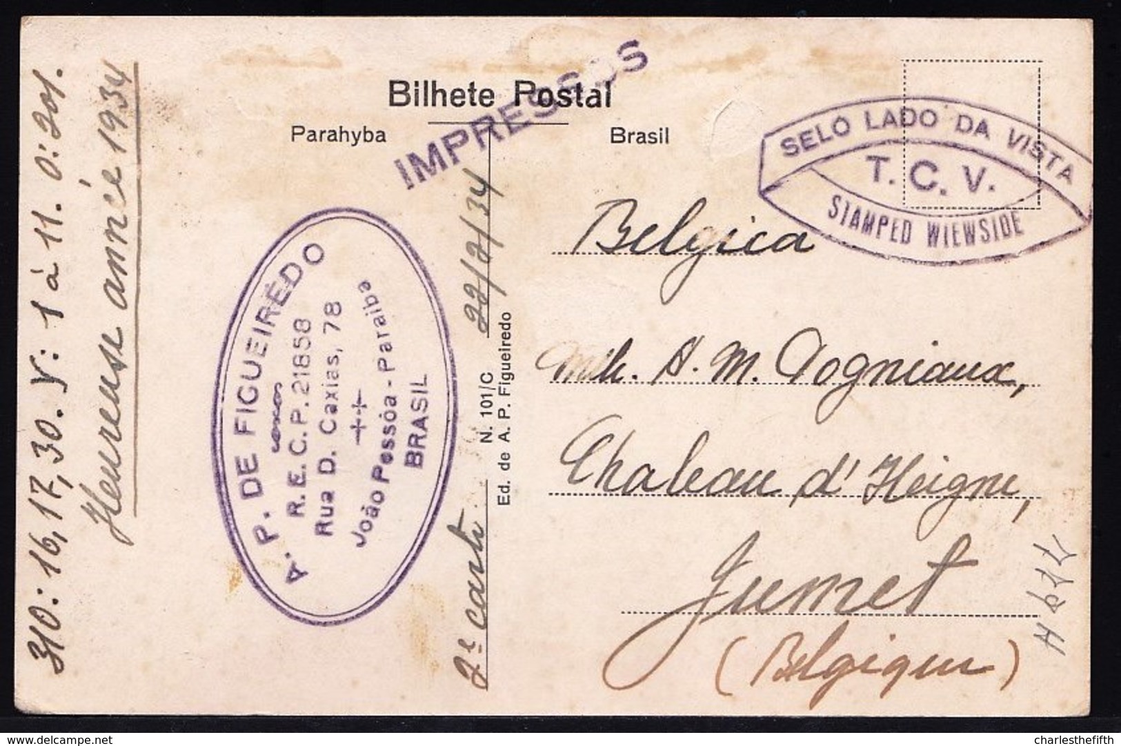 BRASIL - RARE OLD CARD * Bresil - Joao Pessôa - Av. Genl. OZORIO ( Tampon A.P. De Figueirdedo Au Dos ) - João Pessoa