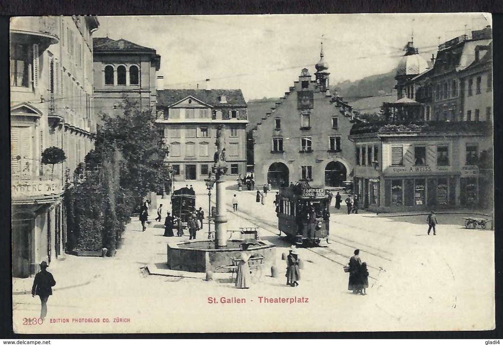 St.Gallen - Theaterplatz - Belebt - Tram - 1901 - Saint-Gall