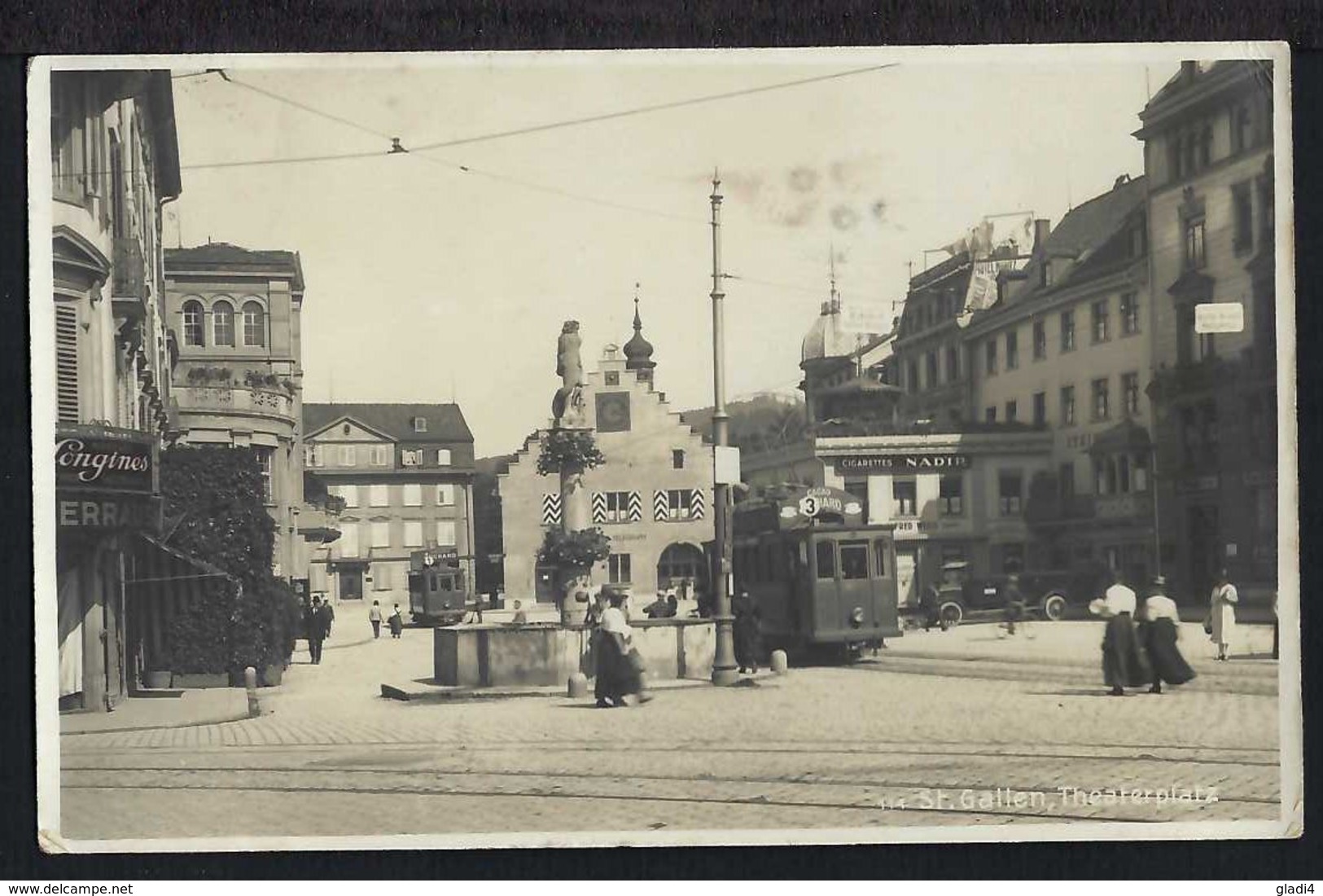 St.Gallen - Theaterplatz - Tram - Tramway - 1926 - Saint-Gall