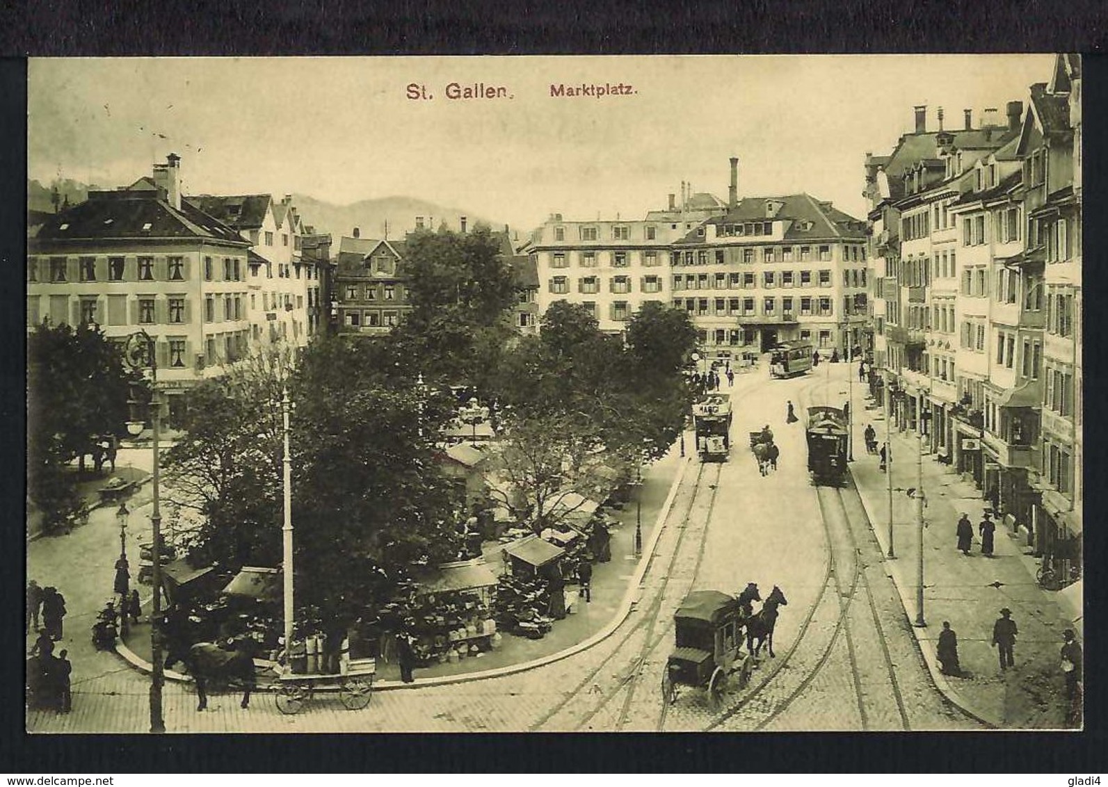 St.Gallen - Marktplatz - Kutsche - Tram - 1910 - Saint-Gall