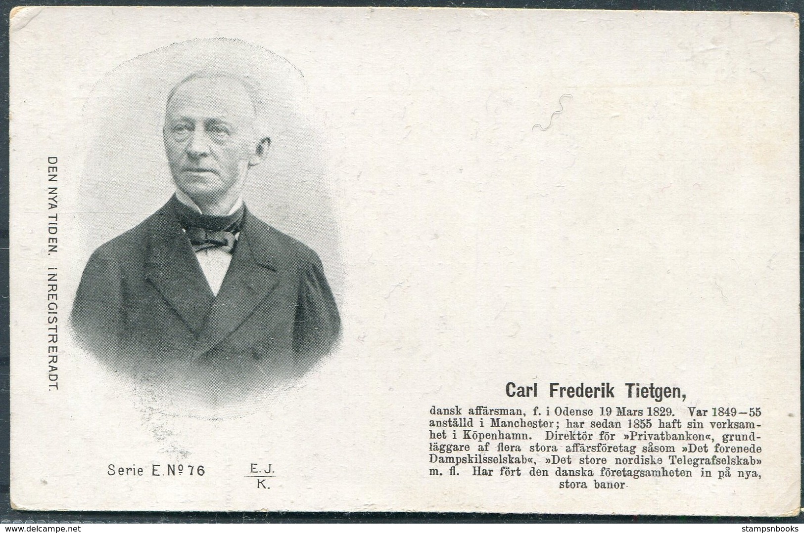 Denmark Den Nya Tiden. Inregistreradt Postcard. Carl Frederik Tietgen - Politicians & Soldiers