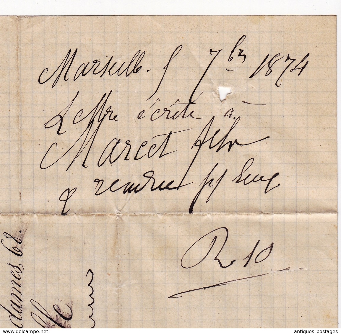 Lettre Marseille 1874 Henri Exel Bouches Du Rhône Timbre Cérès 15 Centimes Cachet Gros Chiffre 2240 - 1871-1875 Cérès