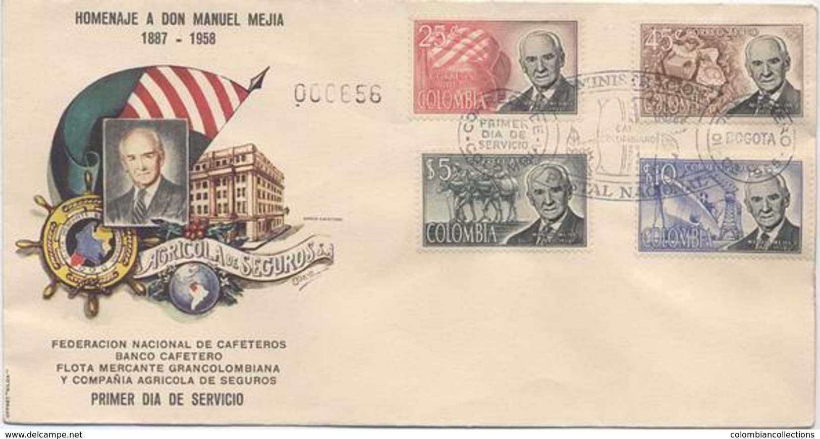 Lote 1098-1101F, Colombia, 1965, SPD-FDC, Manuel Mejia, Cafe, Coffee, Mula, Mule, Not Perfect FDC - Colombia