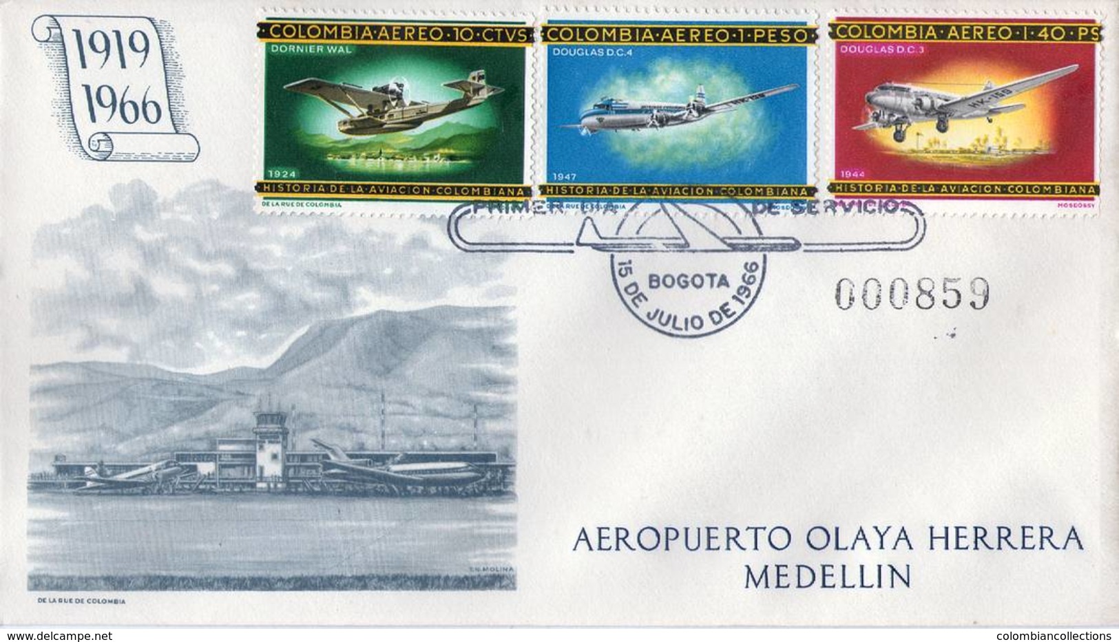 Lote 1107-11-12F, Colombia, 1965-6, SPD-FDC, Historia De La Aviacion En Colombia, Air History, Douglas, Dornier - Colombia