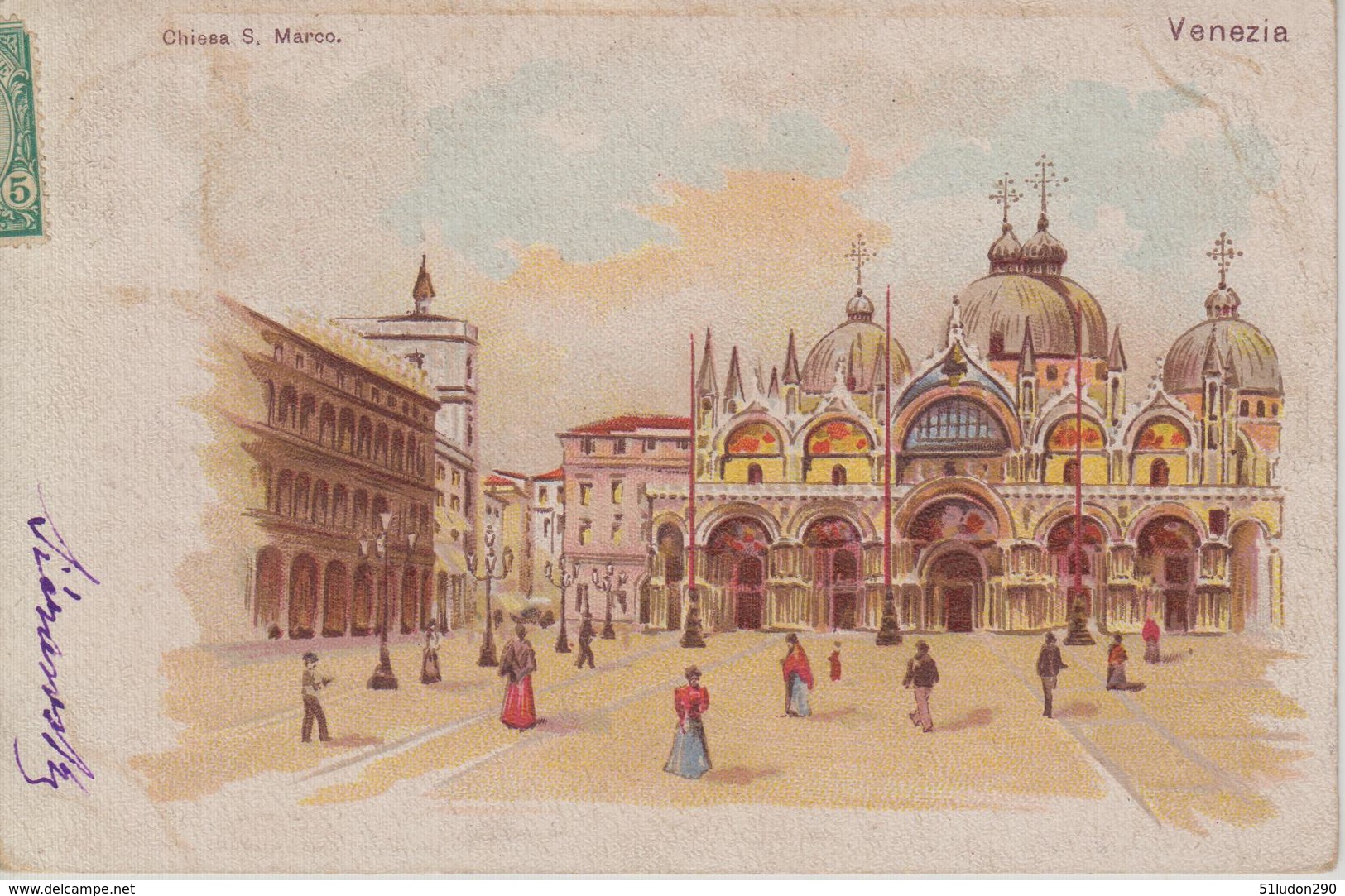 CPA Précurseur Venezia - Chiesa S. Marco (carte Dessinée) - Venezia (Venice)