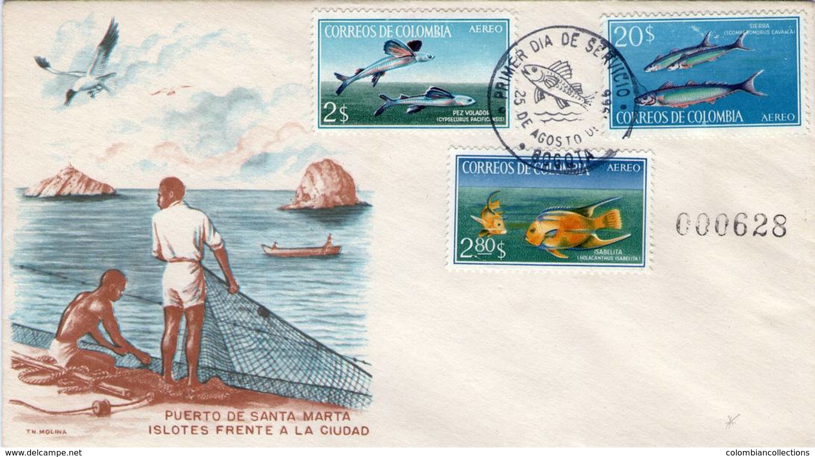 Lote 1123-4-6F, Colombia, 1966, SPD-FDC, Peces, Fish - Sin Clasificación