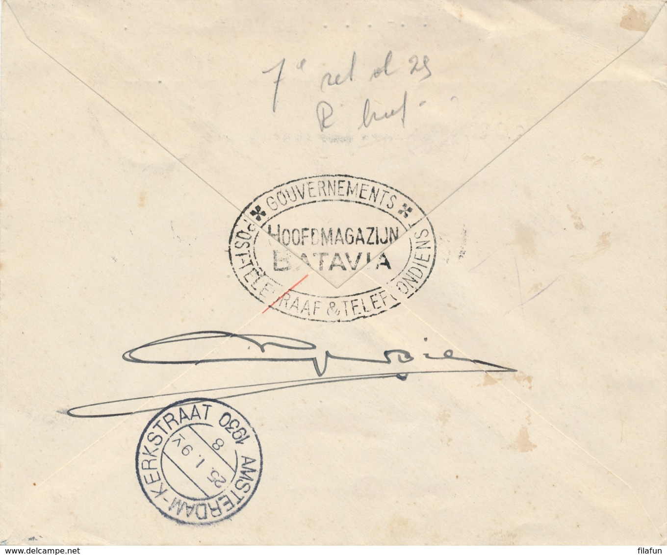 Nederland Indië / Nederland - 1930 - R-cover Met 7e Terugvlucht Van Batavia Naar Amsterdam - Nederlands-Indië